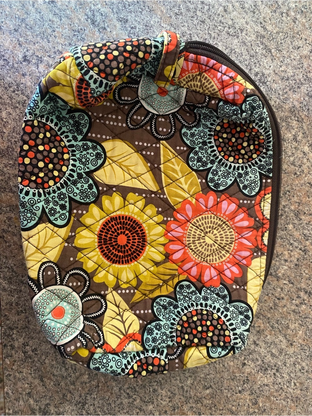 Vera Bradley Quilted Floral Zip Pouch in Brown, Yellow & Aqua